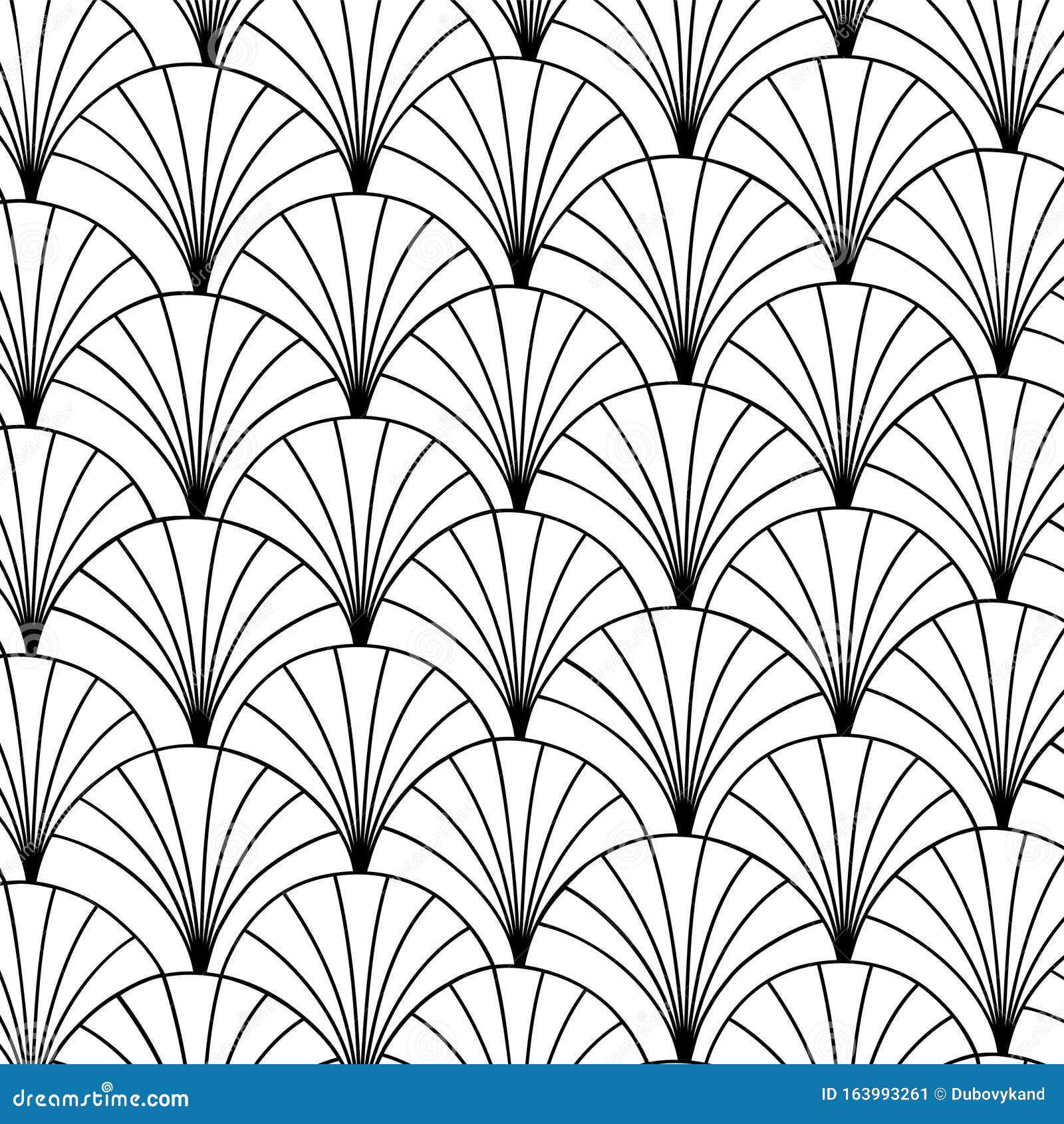 Elegant Fan Pattern Repeating. Monochrome Vector Illustration. Flat