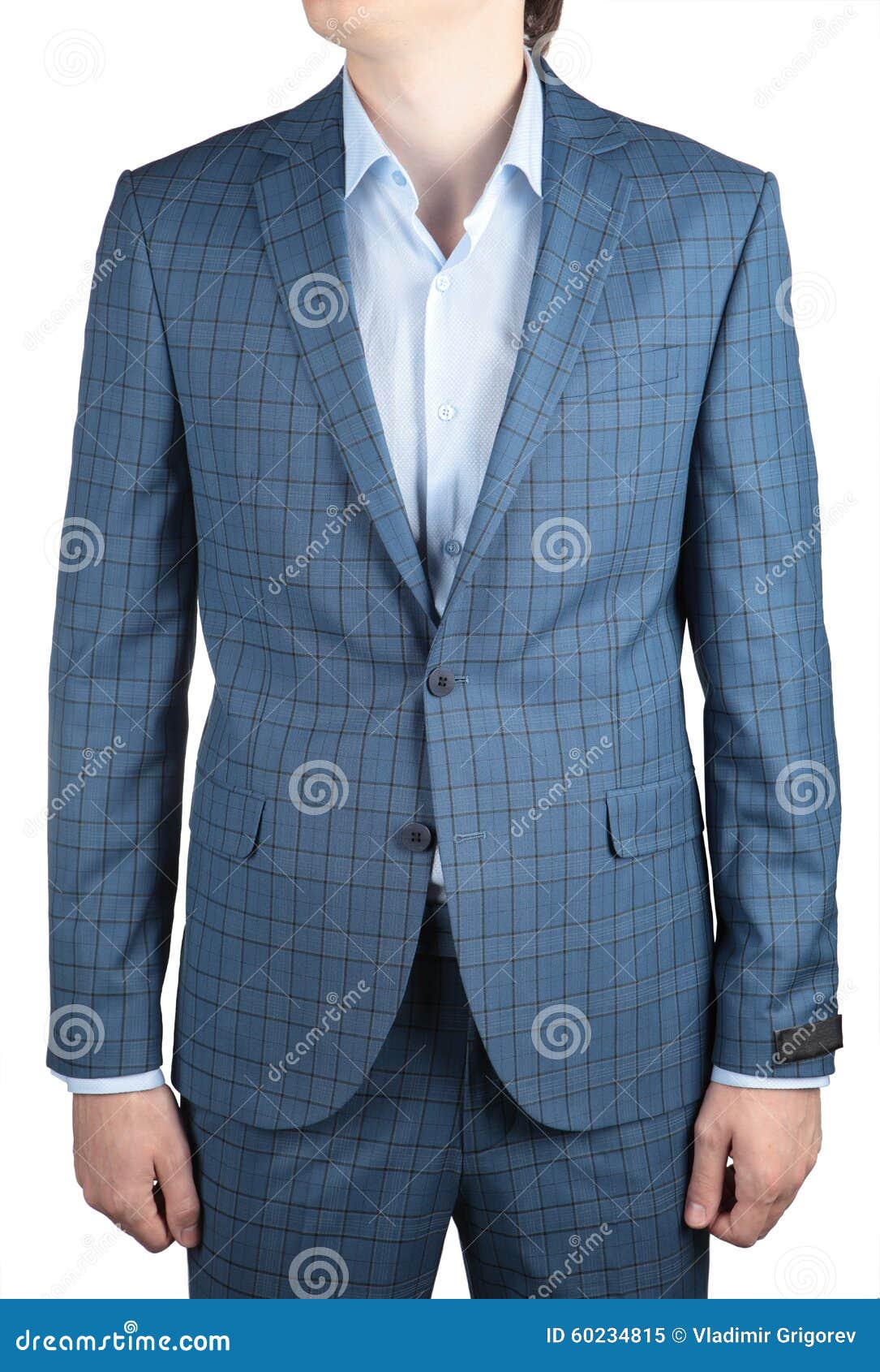 Elegant Fashion Light Blue Plaid Suit Jacket, Men Wedding Clothe Stock