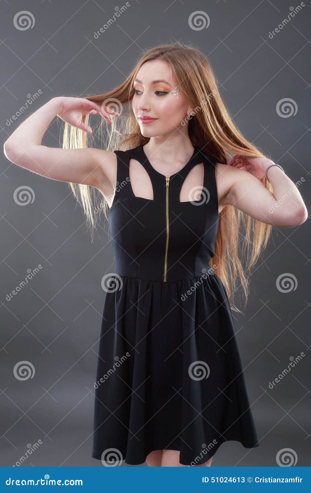 Elegant Fashionable Woman in Black Dress Stock Image - Image of ...