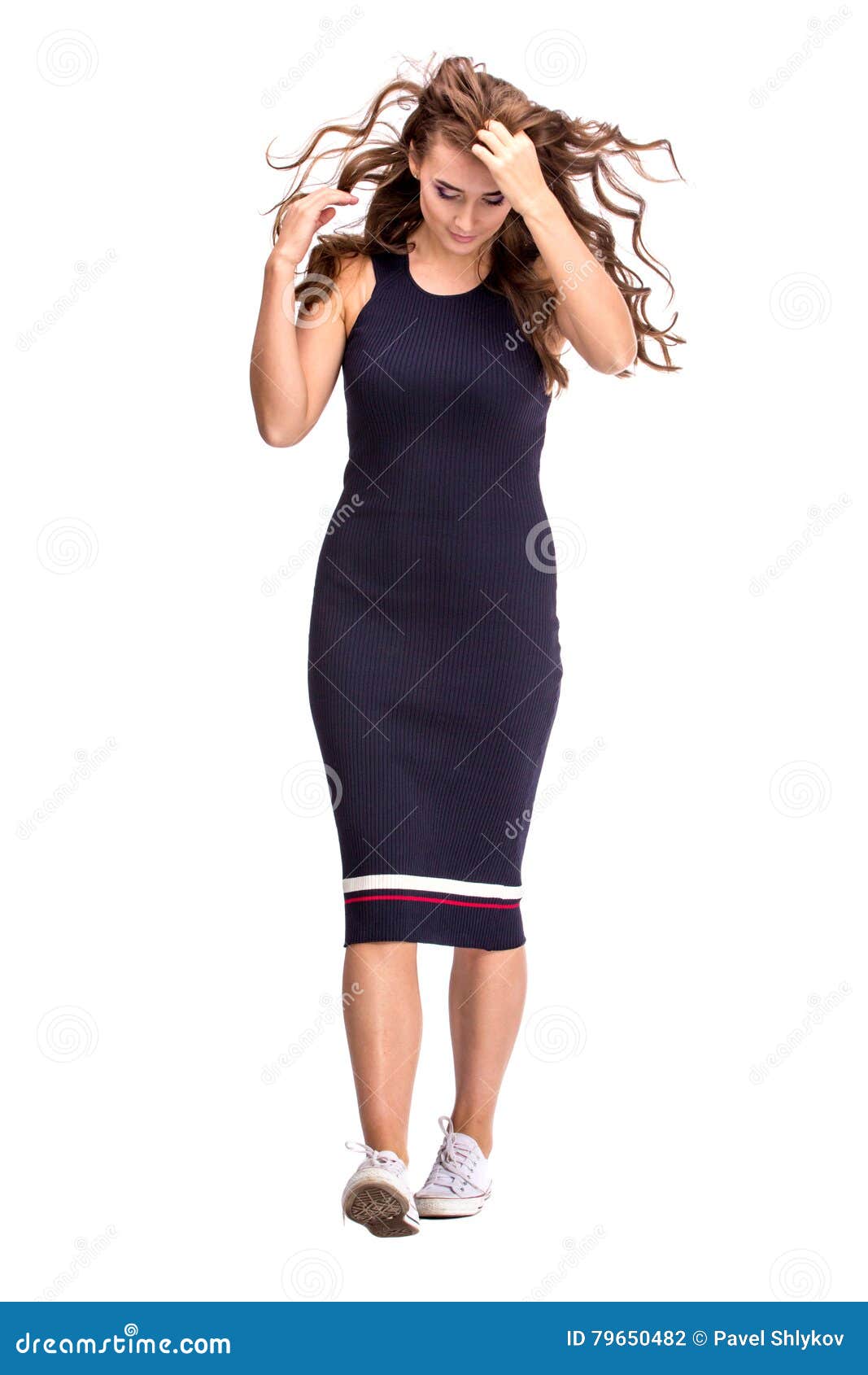 Elegant Fashionable Woman in Blue Dress Stock Photo - Image of hand ...