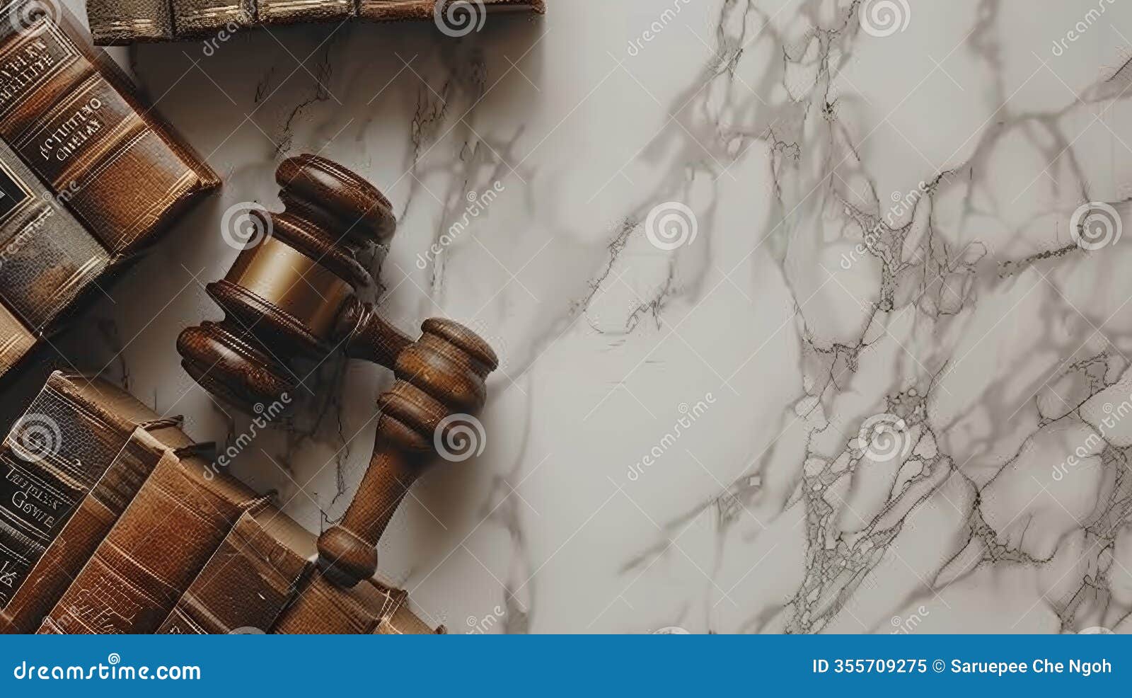 elegant frame border background with judge concept featuring gavel and law books on marble surface