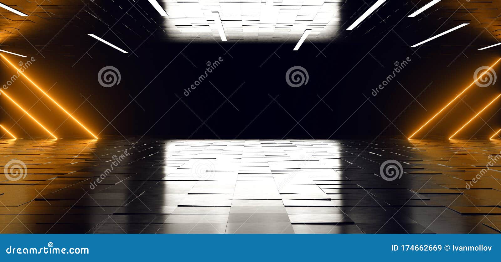 Elegant Futuristic Sci Fi Modern Dark Empty Room with Tiled Metal Floor ...