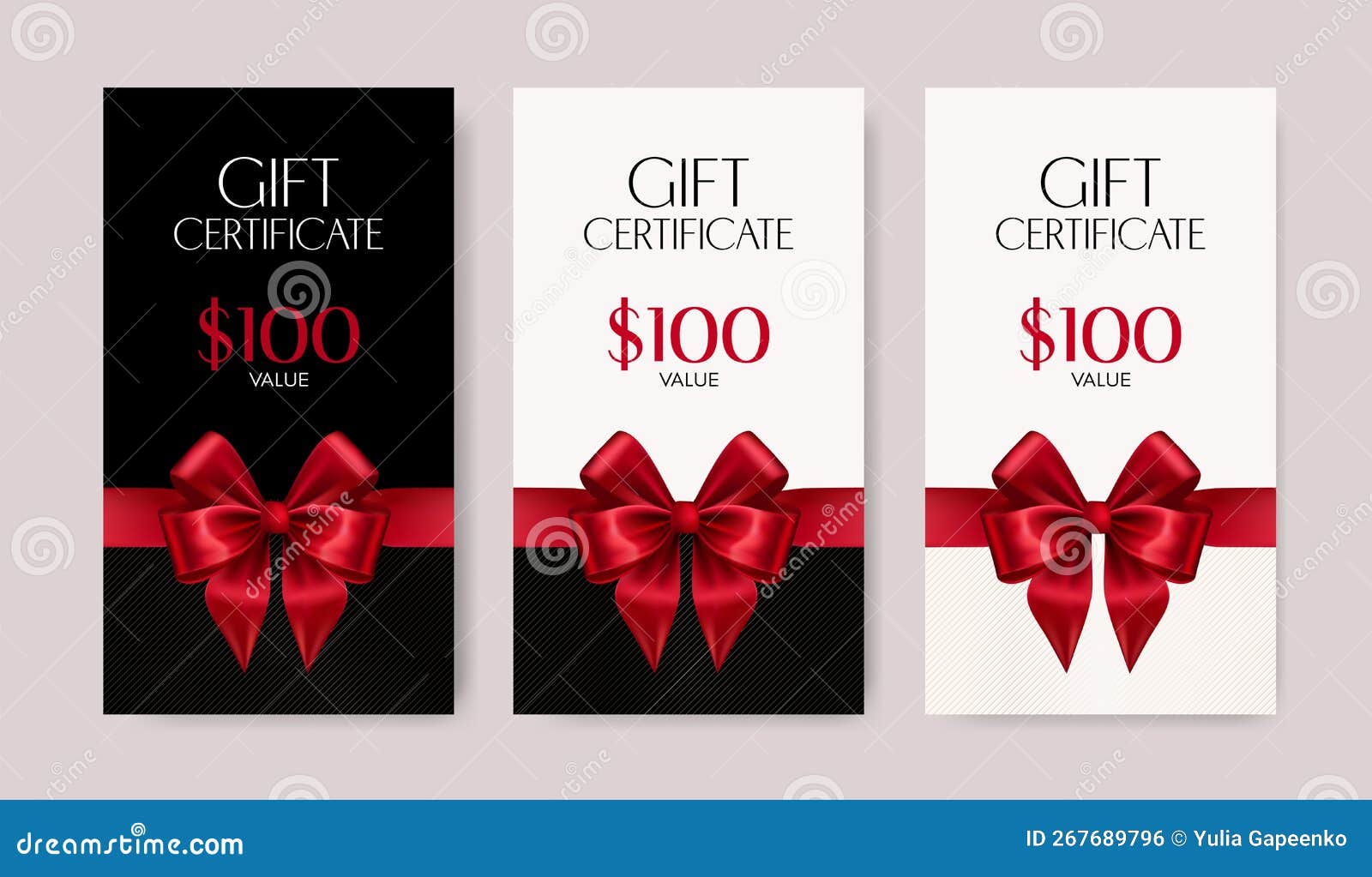 Elegant Gift Certificate with Silk Red Bow and Ribbon Vector Elegant Gift Certificate with Silk Red Bow and Ribbon Vector