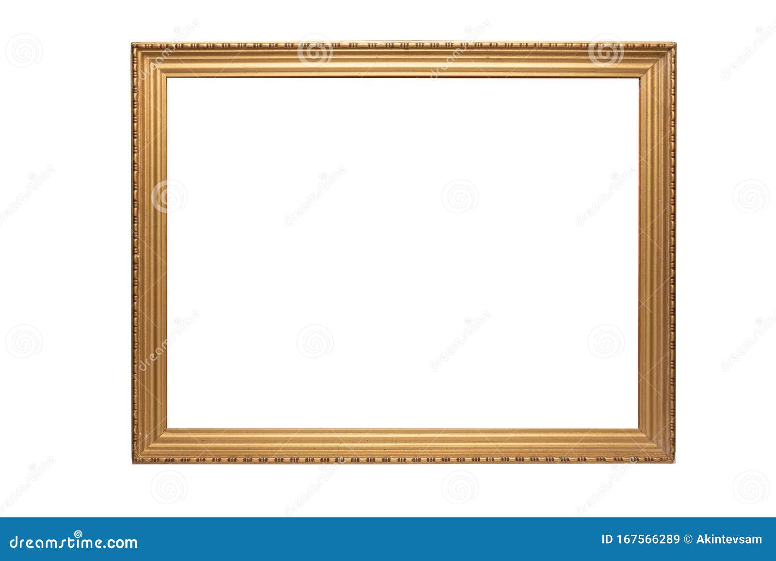 elegant gilded old wooden frame on a white background