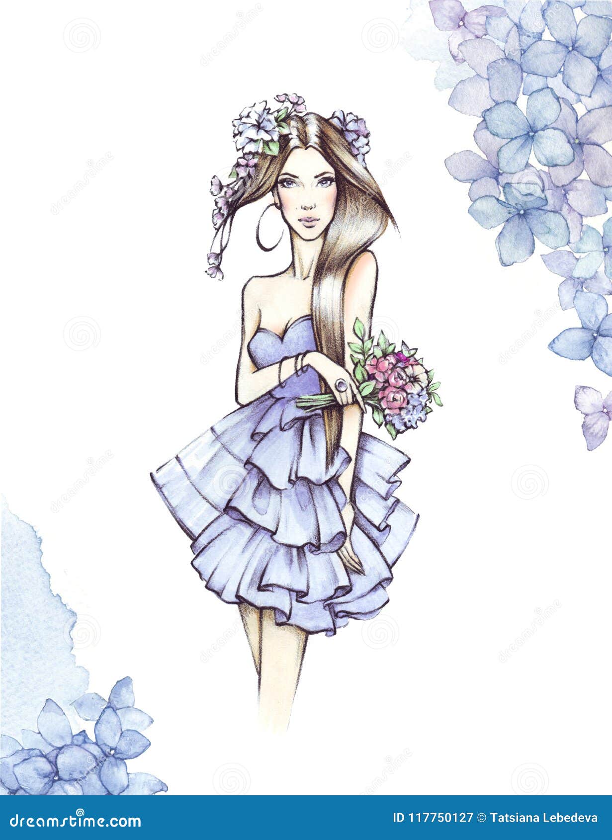 Watercolor Girl. Fashion Illustration, Hand Painted Stock Illustration -  Illustration of beautiful, flower: 117750127