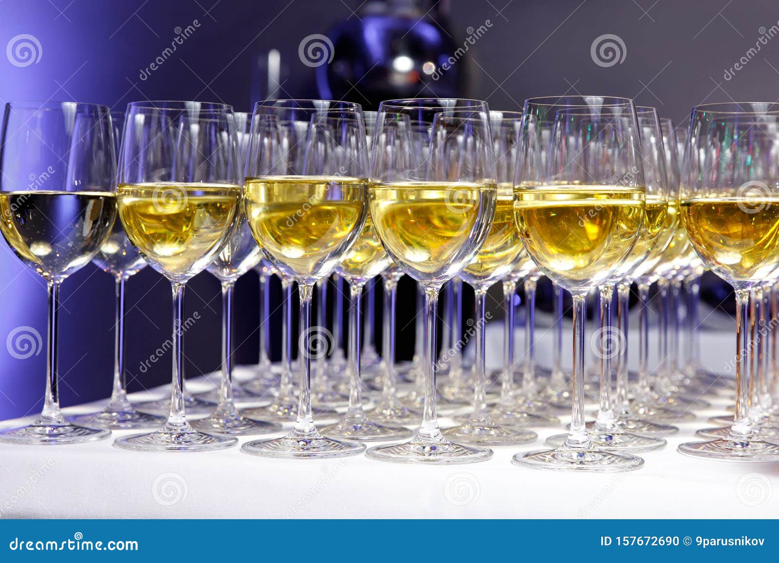 Elegant Glasses with White Wine at a Party Stock Photo Image of