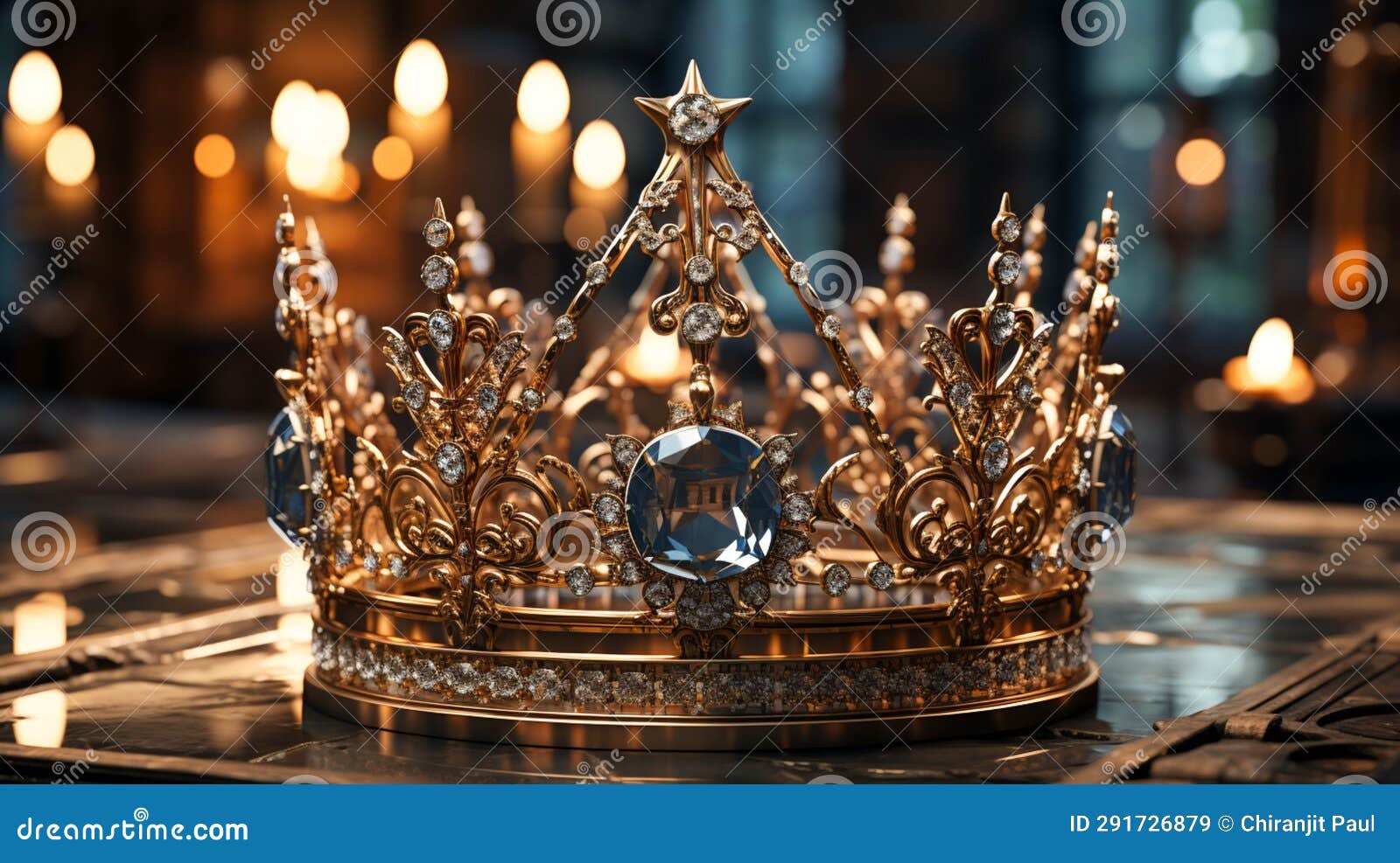 Elegant Gold and Diamond Crown on the Glass Background Stock Image
