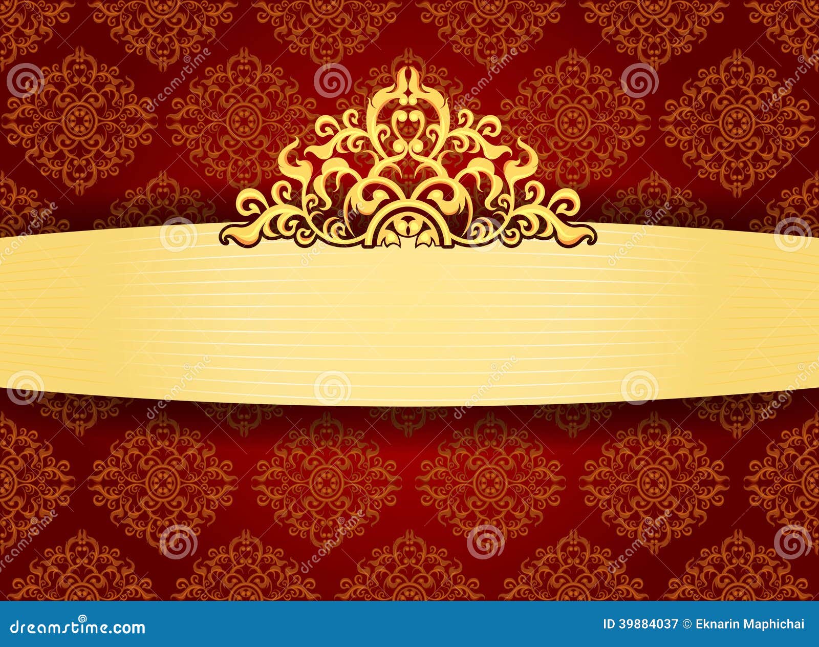 Elegant Gold Frame On Pattern Wallpaper Stock Illustration Image