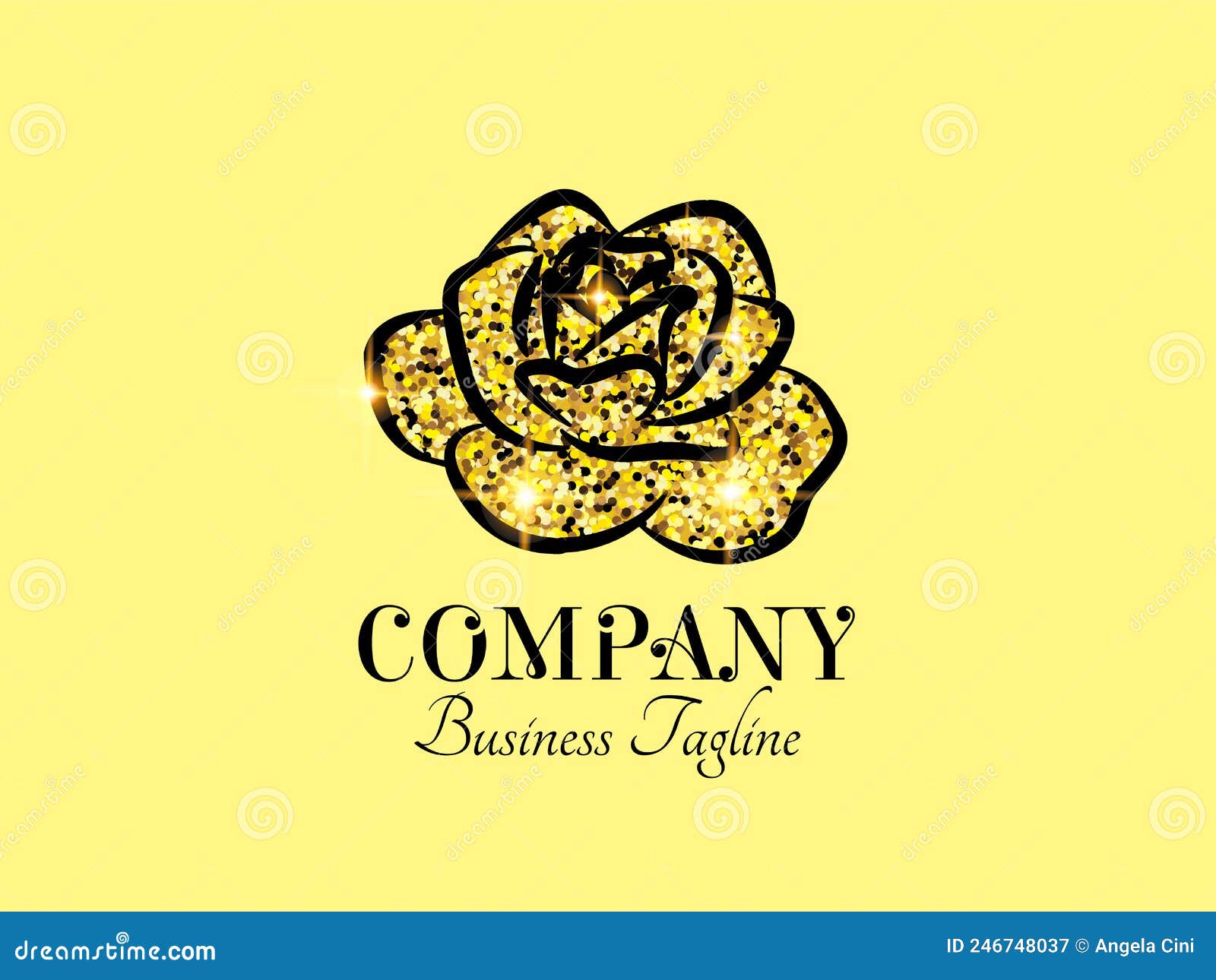 Elegant Gold Sparkle Rose Flower Logo Design Stock Vector