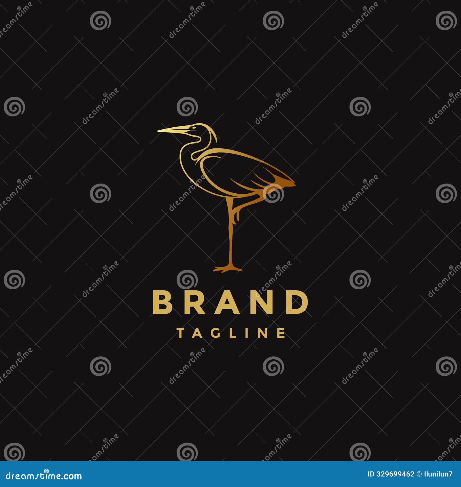 elegant golden heron bird logo 