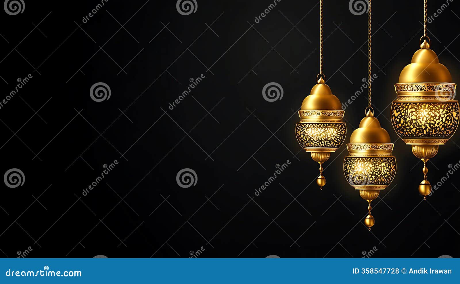 elegant golden lanterns hanging against dark background