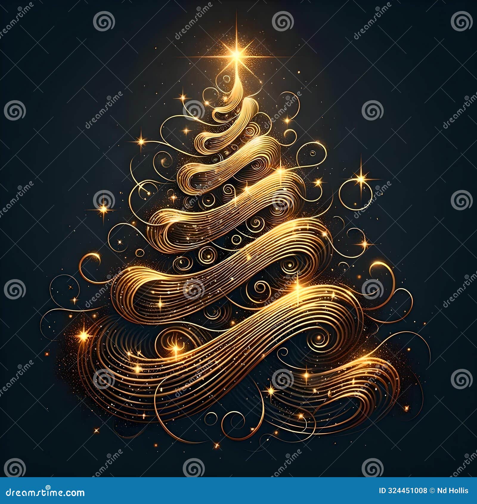elegant golden spiral christmas tree on festive background