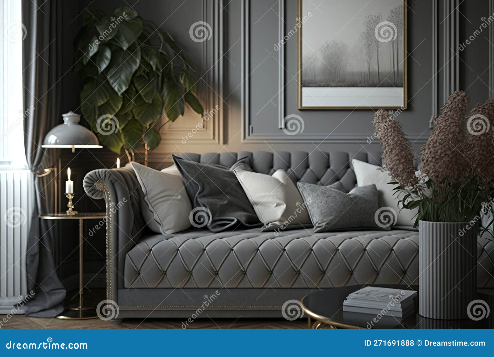 Elegant Gray Sofa in the Living Room of a Beautiful Home Stock Illustration Illustration of