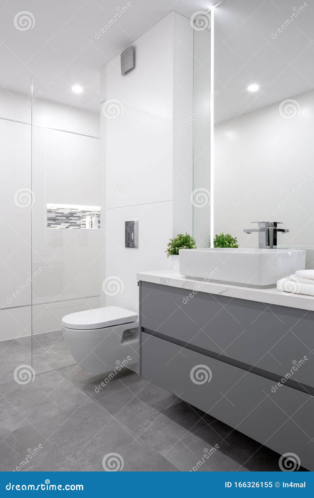 Elegant Gray and White Bathroom Stock Image Image of lighting, floor