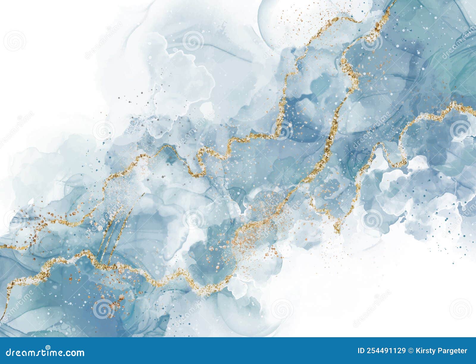 Elegant Hand Painted Alcohol Ink Background with Gold Glitter Stock Illustration Illustration