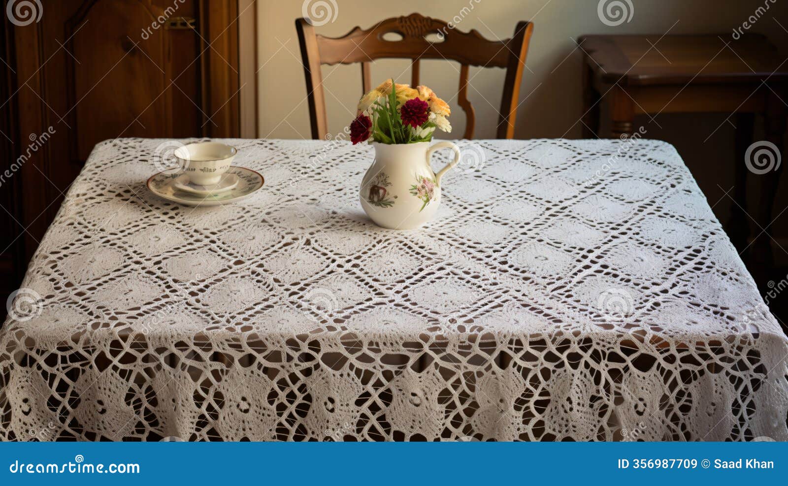 elegant handmade antique crochet tablecloth in white