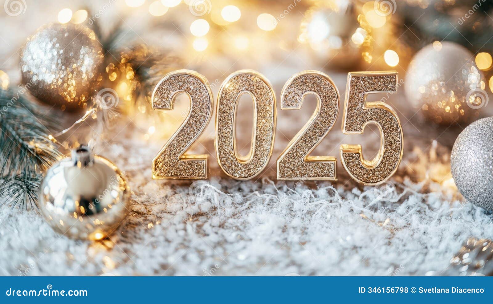elegant holiday decor featuring a sparkling 2025 sign in metallic tones creating a sophisticated festive atmosphere