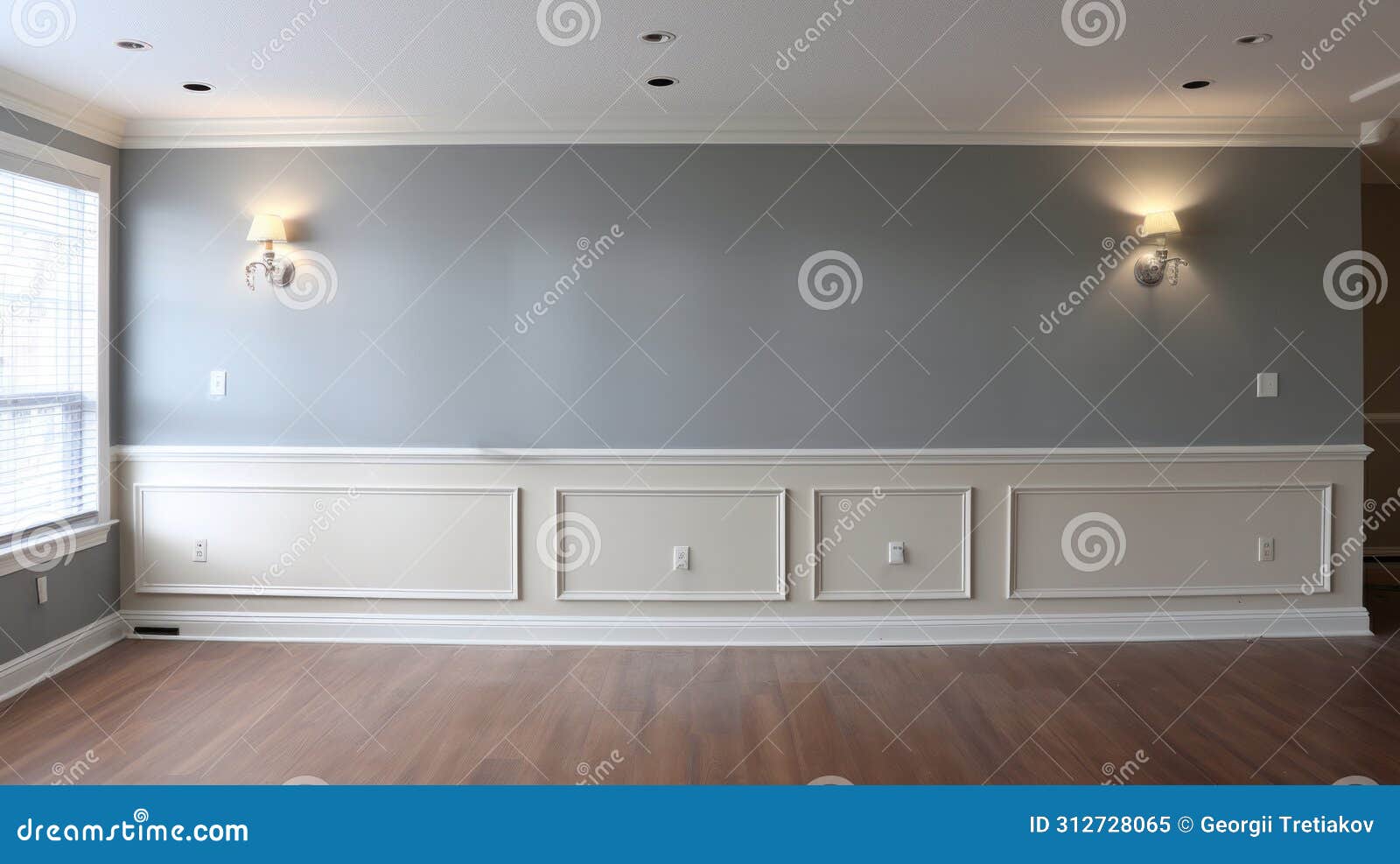 elegant interior wall with wainscoting and wall sconces