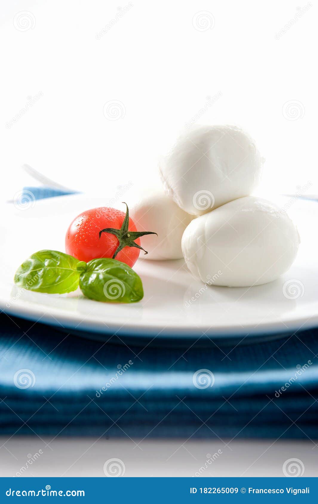 Bliver til kærtegn Vedhæft til Elegant Italian Dish with a DOP Buffalo Mozzarella from Campania and Tomato  with Basil on a White Background and Pla Stock Image - Image of elegant,  delicious: 182265009