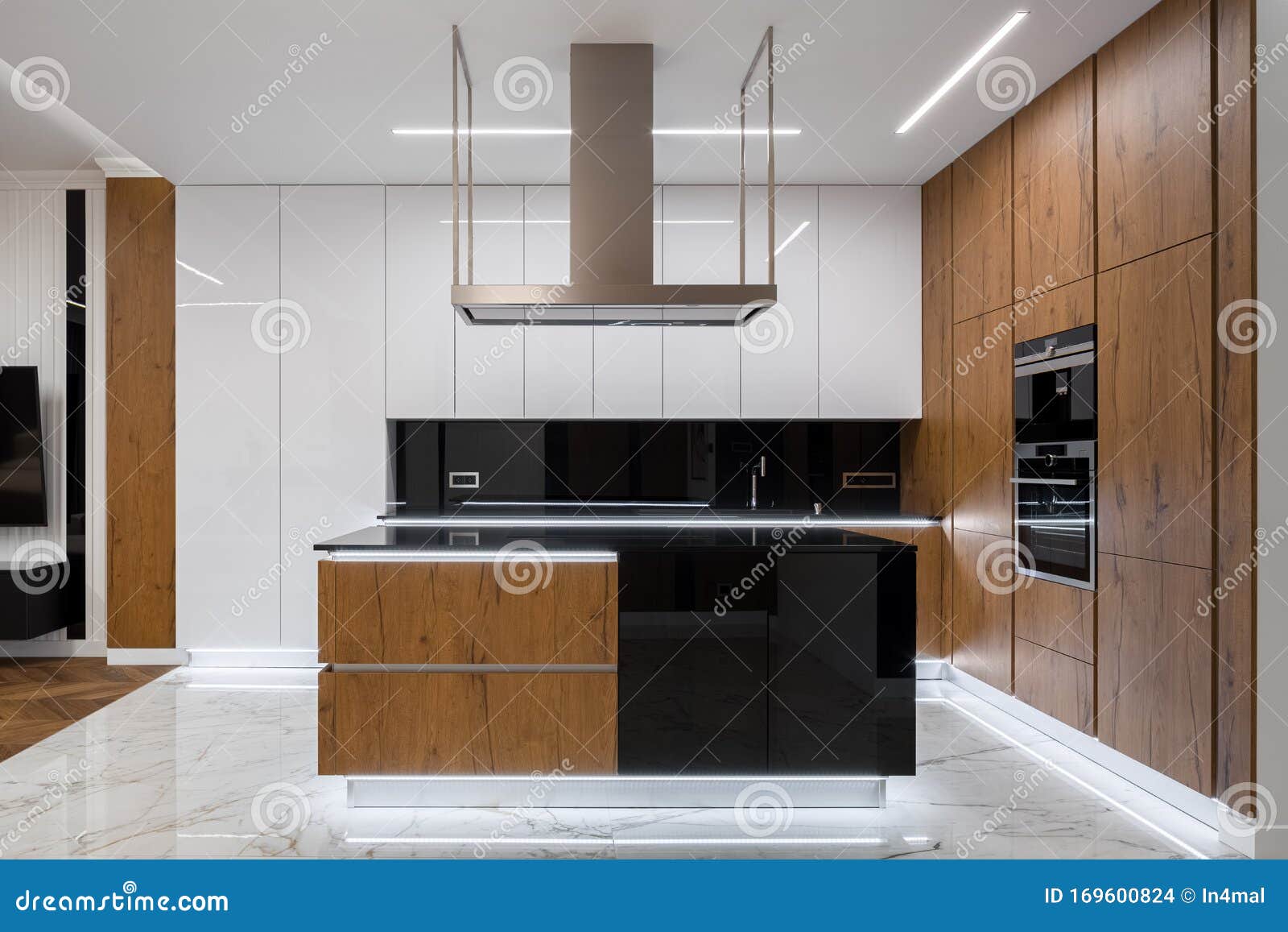 Elegant Kitchen With Led Lighting Stock Photo Image Of Living
