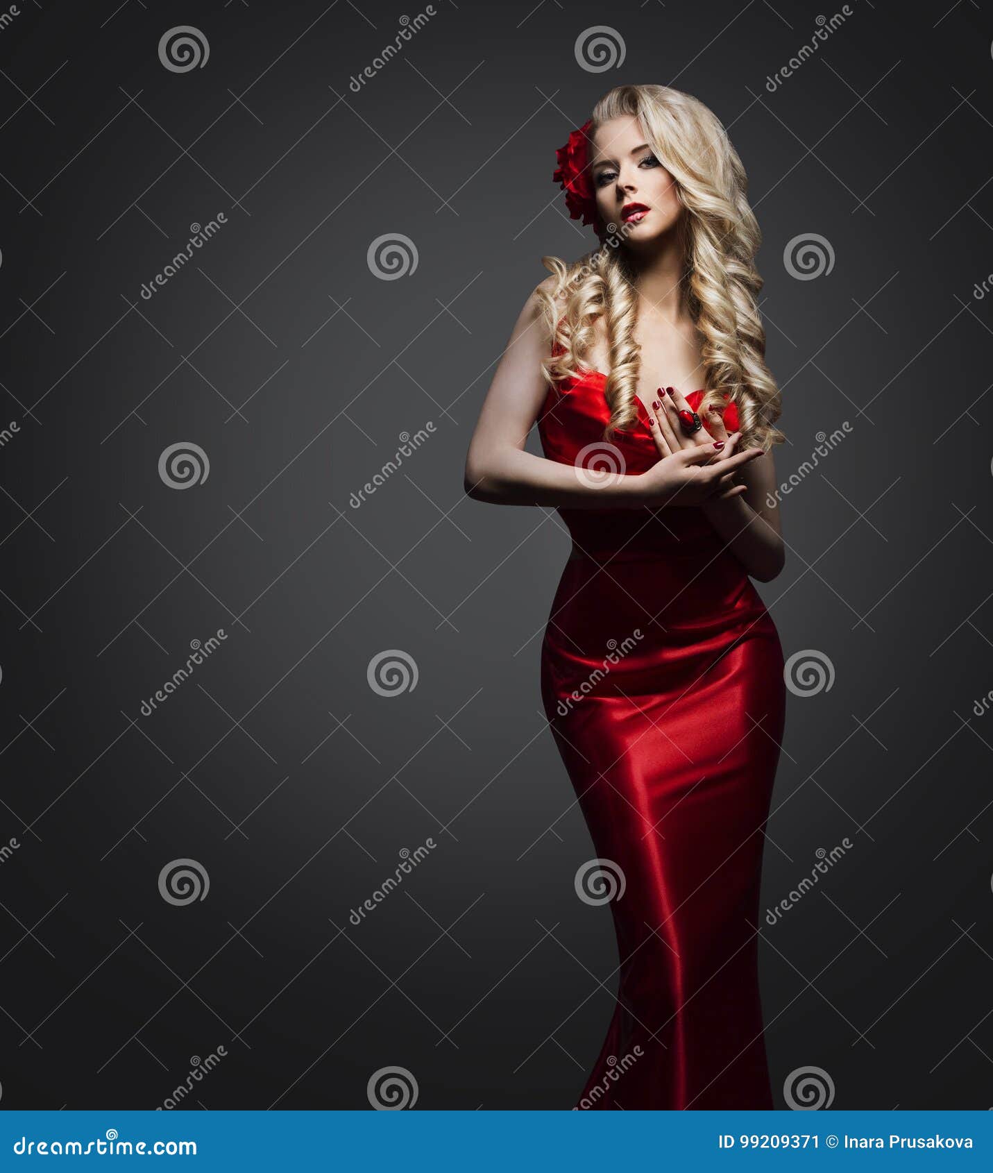 elegant lady dress, fashion model in red gown, beautiful woman