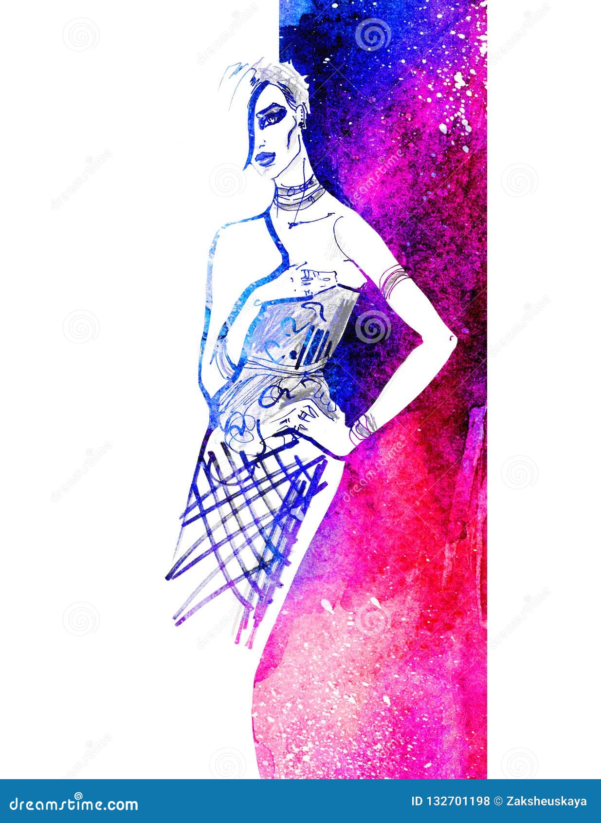 Elegant Lady. Fashion Illustration. Fashion Background. Fashion Sketch.  Stock Illustration - Illustration of decorative, makeup: 132701198