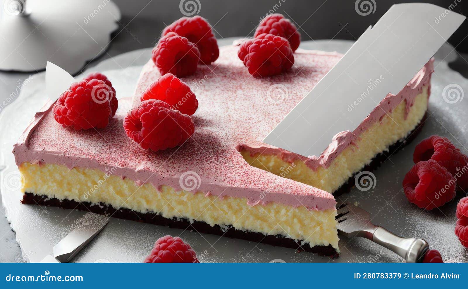Elegant Layered Raspberry Cake with Serrated Cake Slicer.AI Generated
