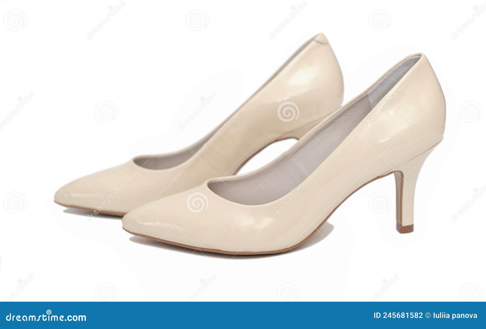 Elegant Leather Beige Shoes Isolated on White Background. Fashion ...