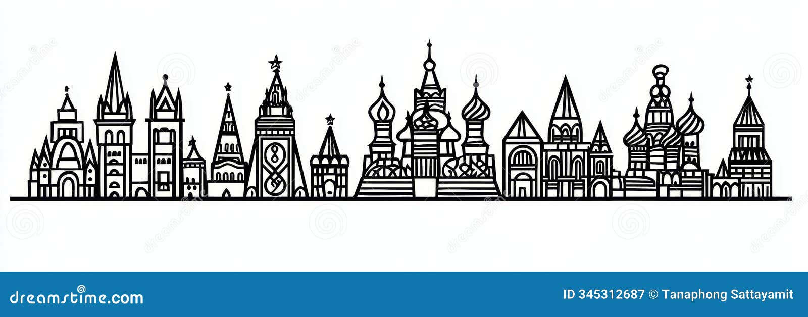 moscow skyline single line art 