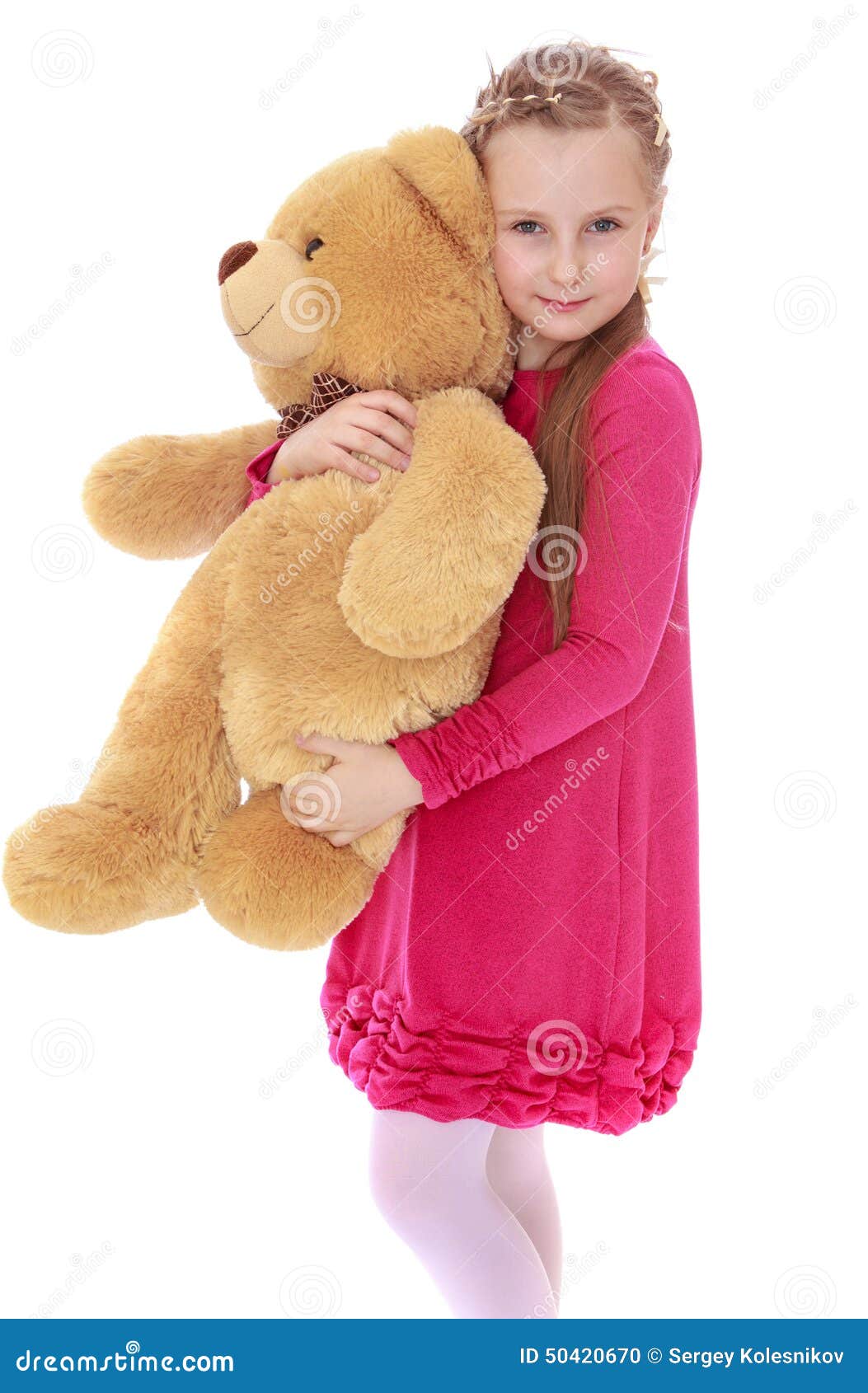 Elegant Little Girl Hugging Big Teddy Bear Stock Photo - Image of ...