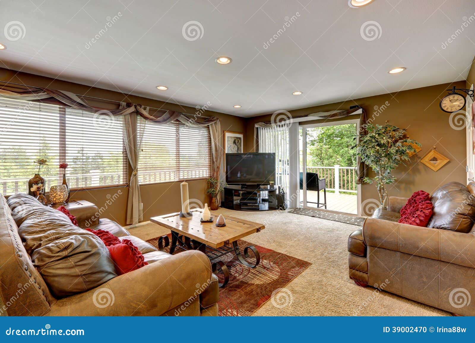 Elegant Living Room With Leather Furniture Set Stock Photo Image