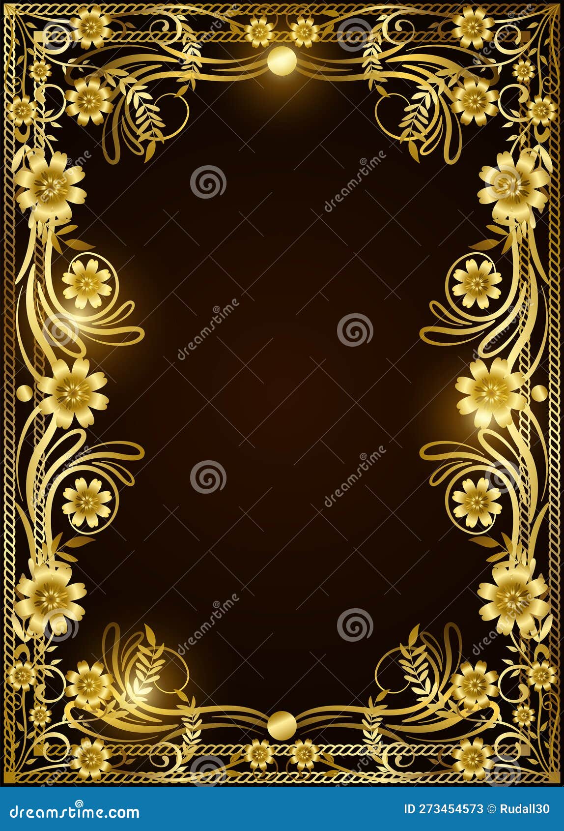 elegant and luxurious regal gold frame on dark brown background