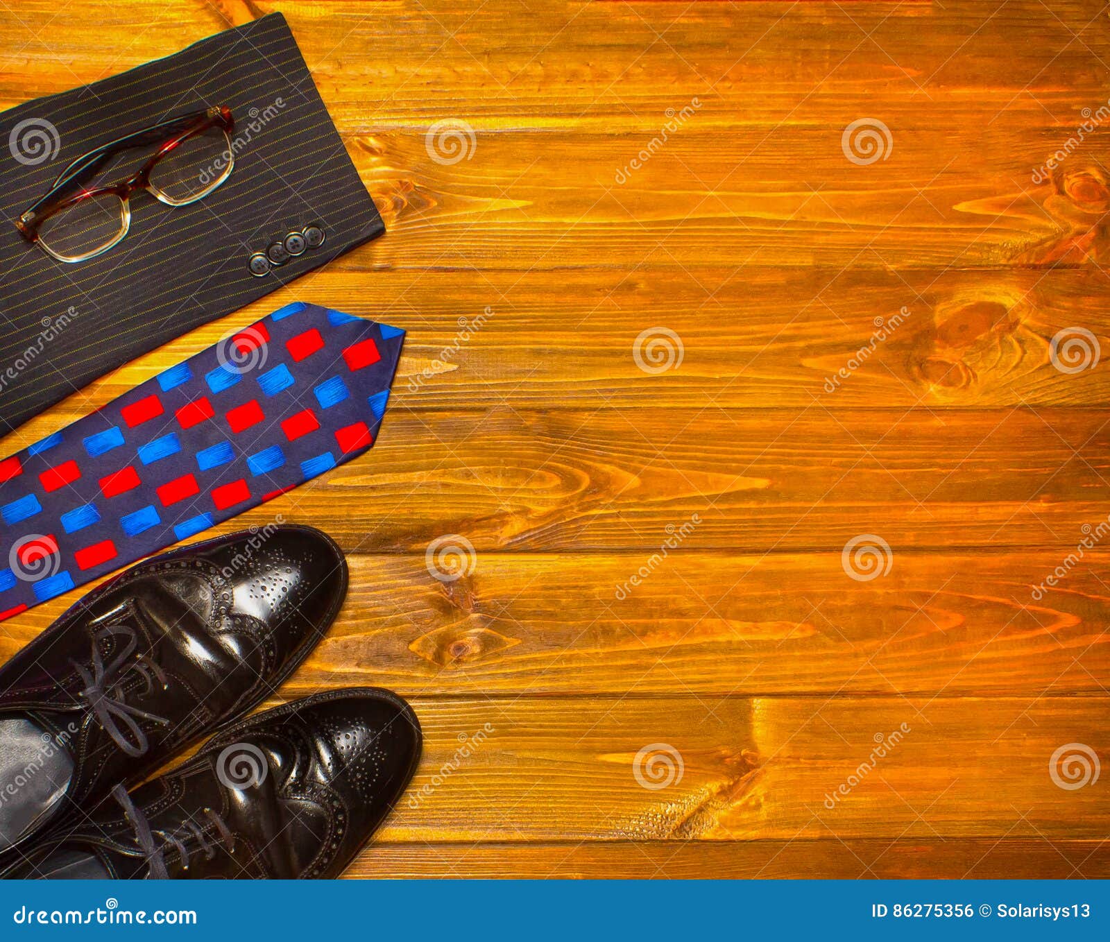 The Elegant Male Set: Men`s Shoes, Suit, Tie on Wooden Background ...