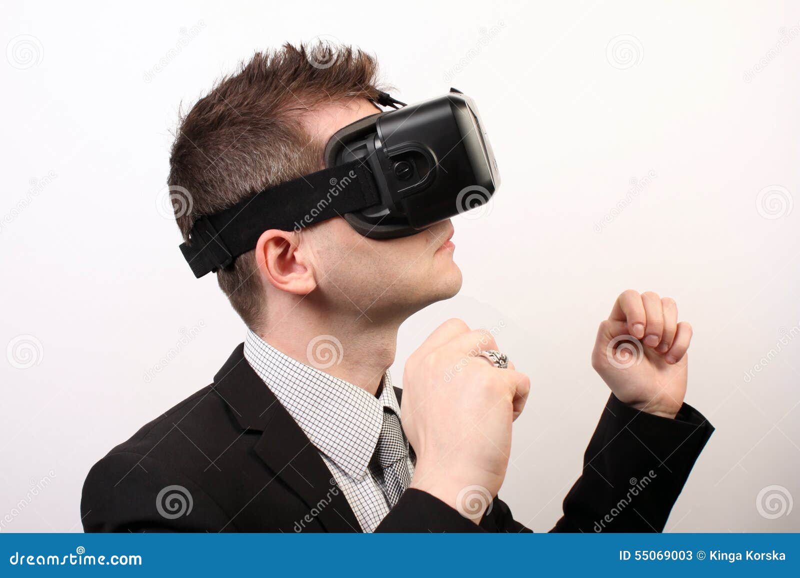 Side View Of A Man Wearing A VR Virtual Reality Oculus 