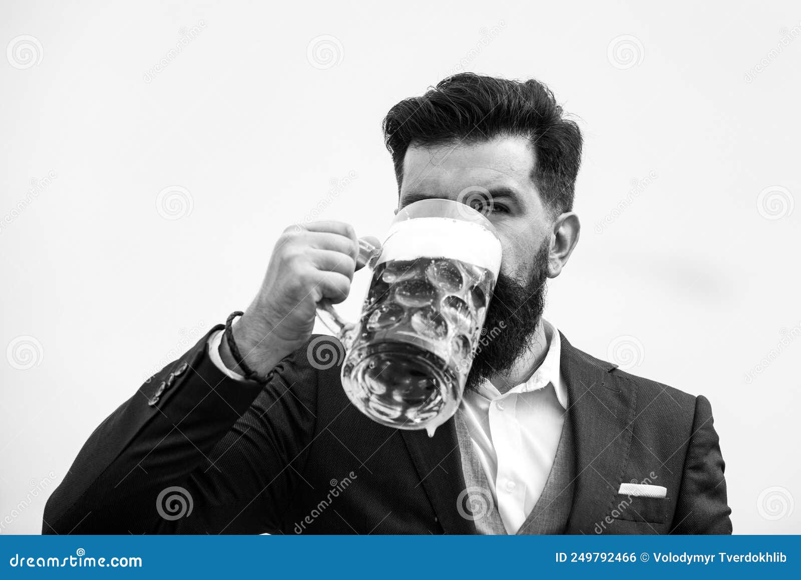 Elegant Man Drinking Beer. Drink Glass of Beer. Stock Photo Image of