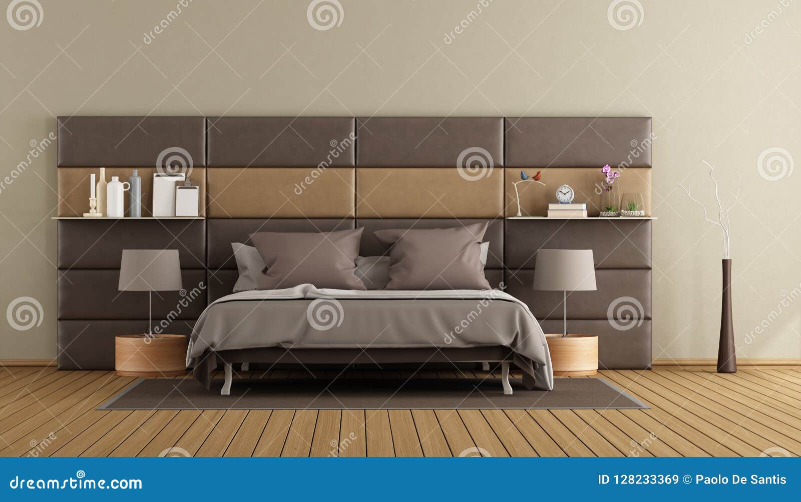 Elegant Master Brown Master Bedroom Stock Illustration