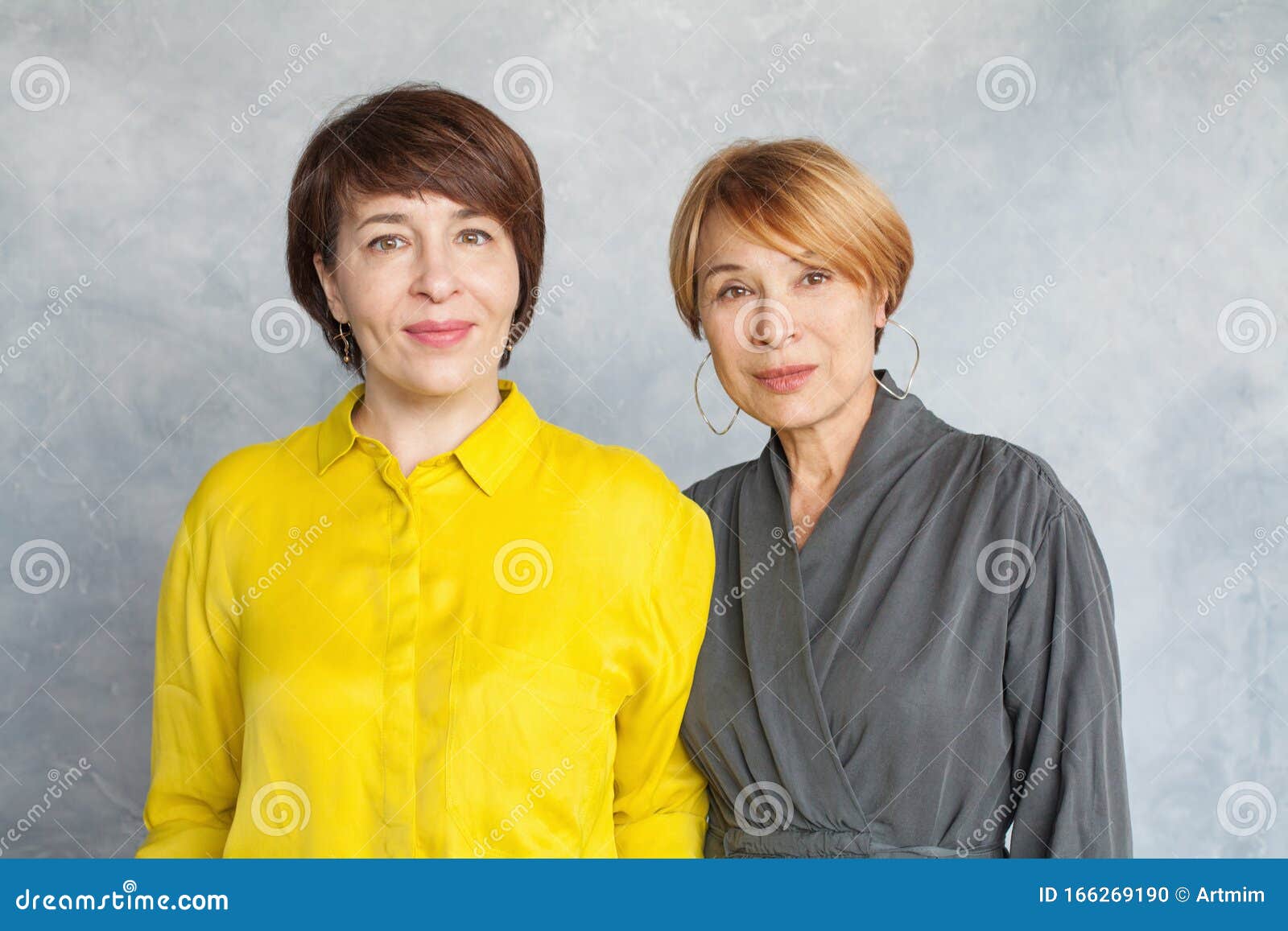 Elegant Mature Women Portrait. Two Ladies with Short Haircut Stock