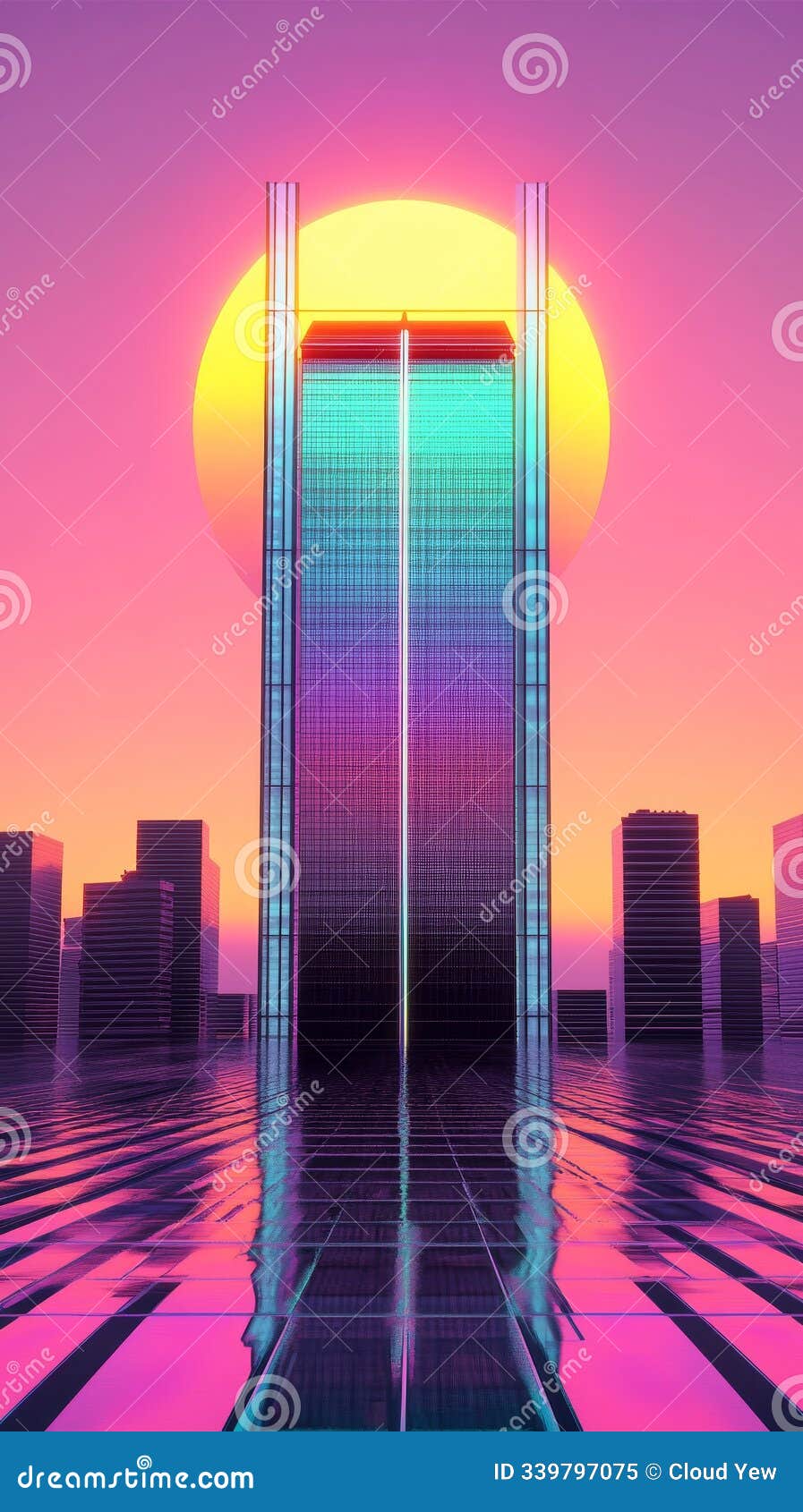 elegant and minimal  of a synthwave-inspired skyscraper