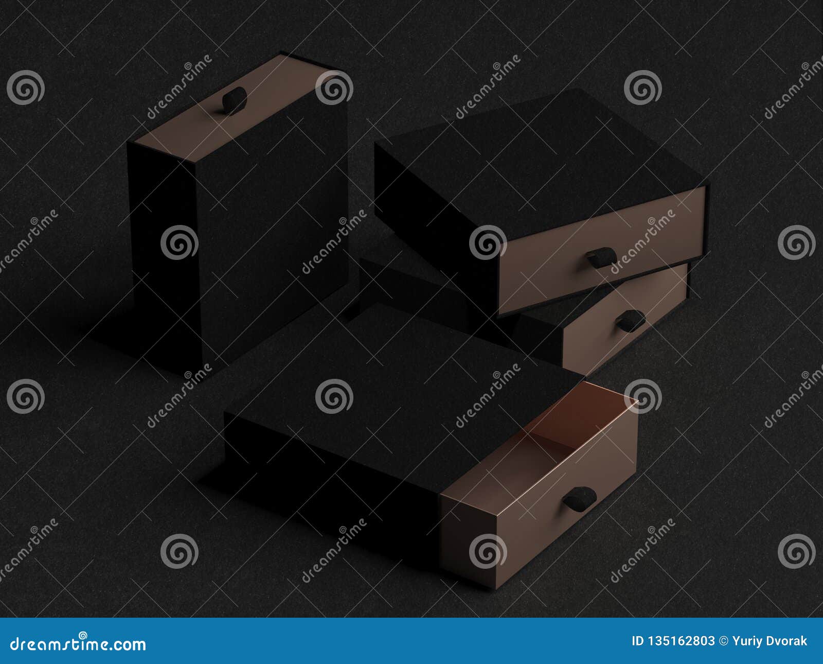 Download Elegant Open Black And Gold Gift Box Mockup On Black Background. Luxury Packaging Box For ...