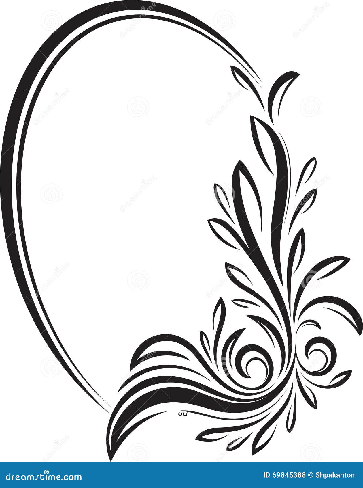 Elegant Oval Floral Vector Frame for Your Design or Text. Stock Vector