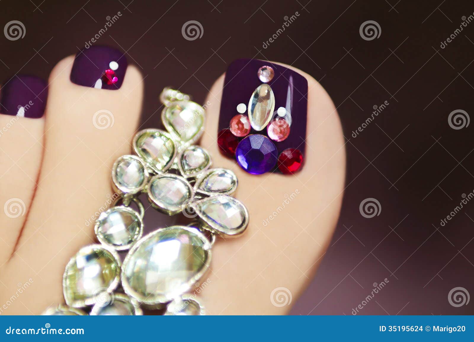 elegant pedicure with rhinestones.