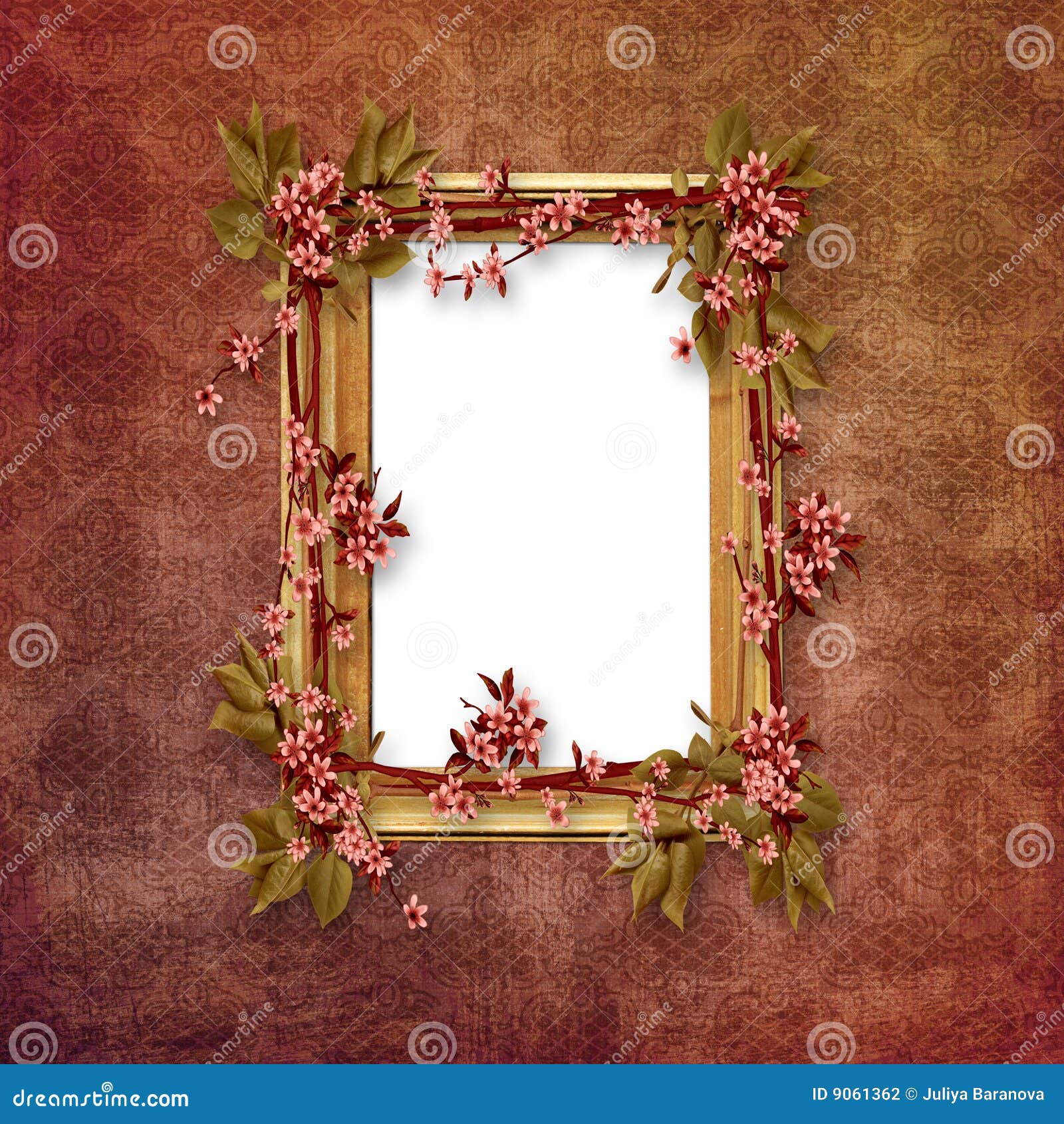 Elegant Picture Frame with Pink Flowers Stock Illustration