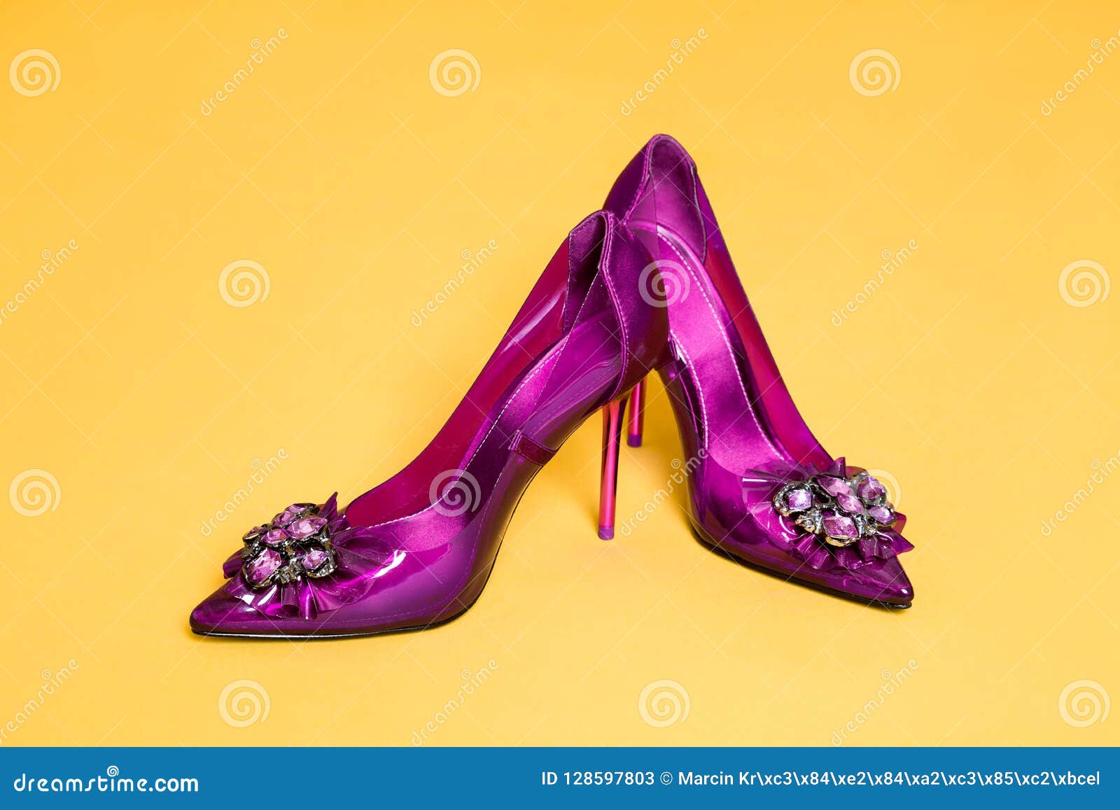 Elegant Women S Shoes With High Heel And Glamor Decorations On A