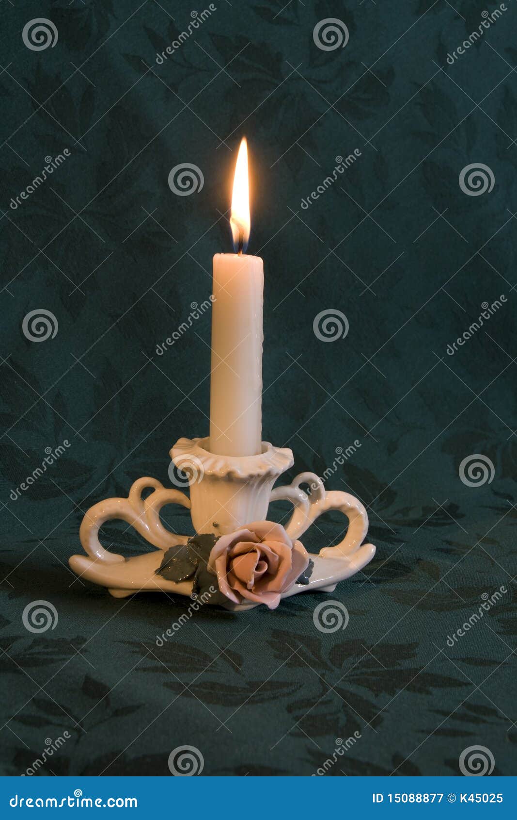 Elegant Porcelain Candlestick with Burning Candle Stock Image Image