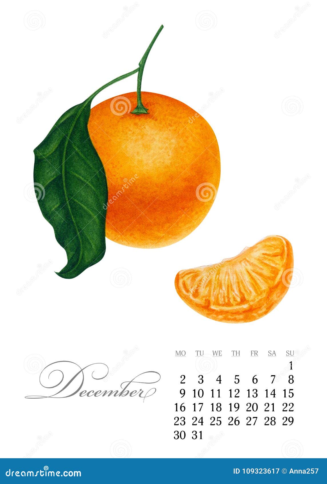 elegant-printable-calendar-2019-december-watercolor-mandarin
