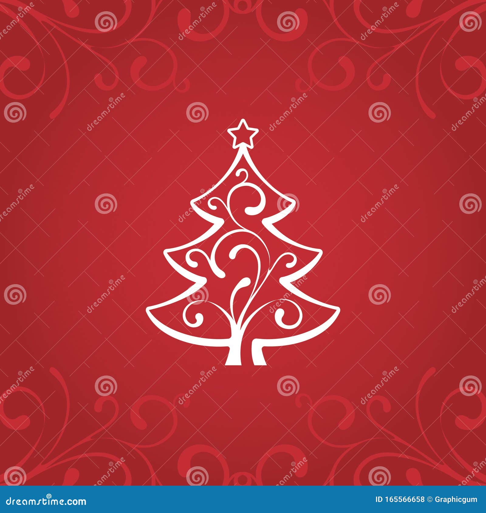 Elegant Red Background with Christmas Tree Decoration Card Element ...