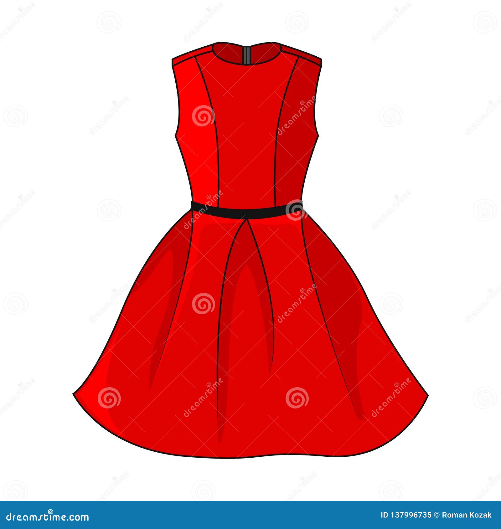 Elegant Red Dress Icon. Beautiful Short Red Dress with Black / Gray ...