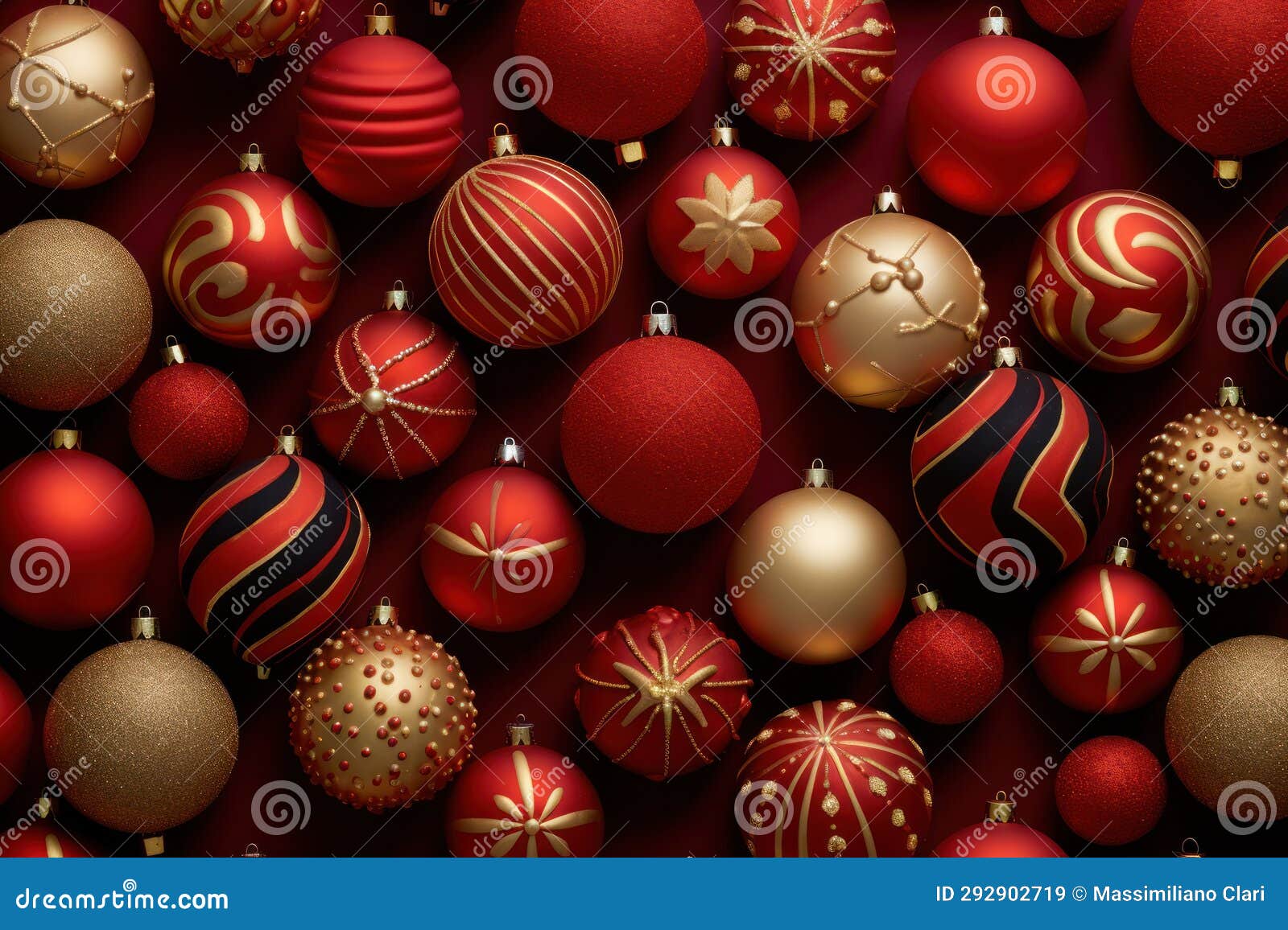 A Elegant Red and Gold Christmas Ornaments Arranged in a Visually