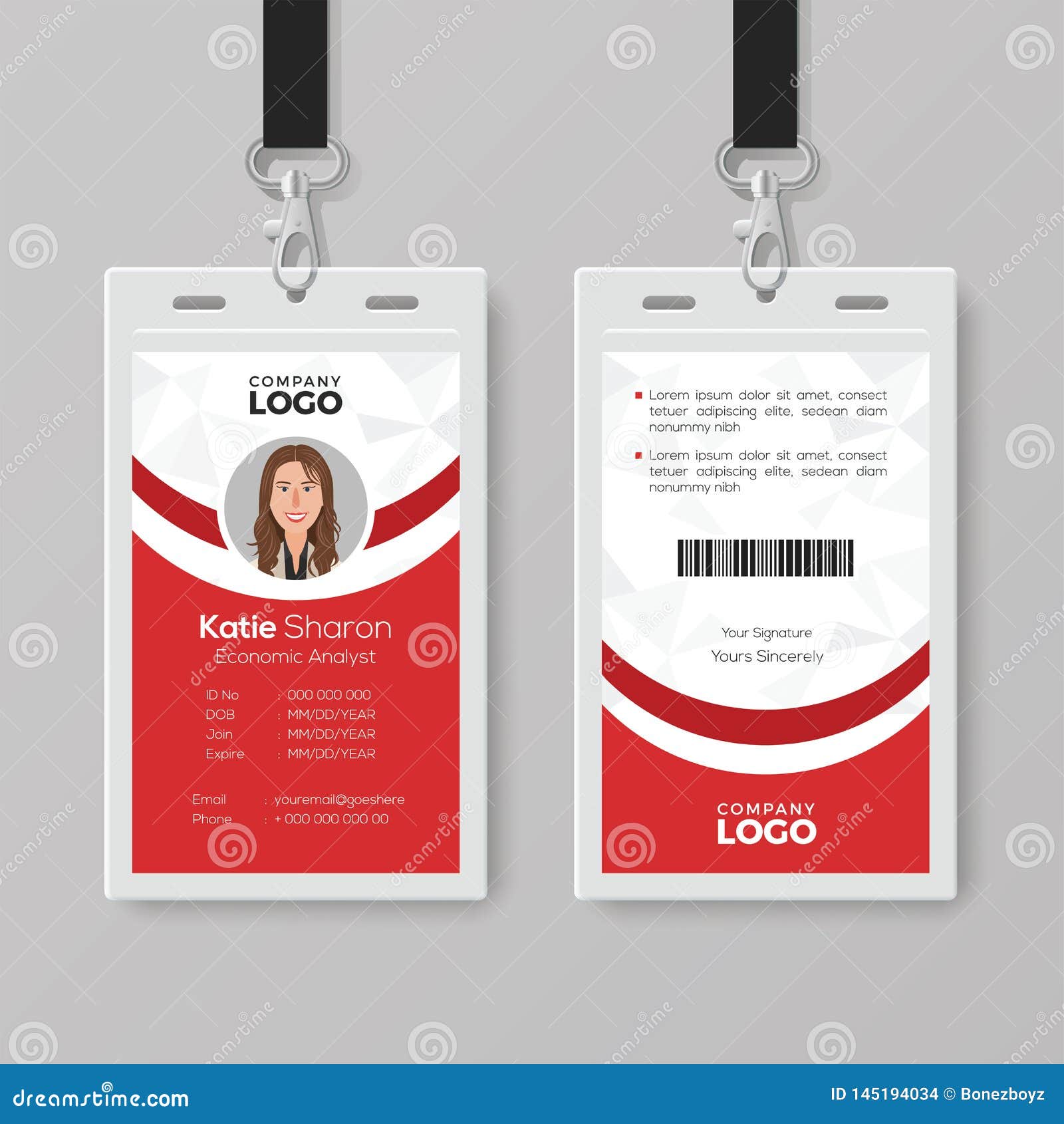 Elegant Red and White ID Card Design Template Stock Vector Within Work Id Card Template