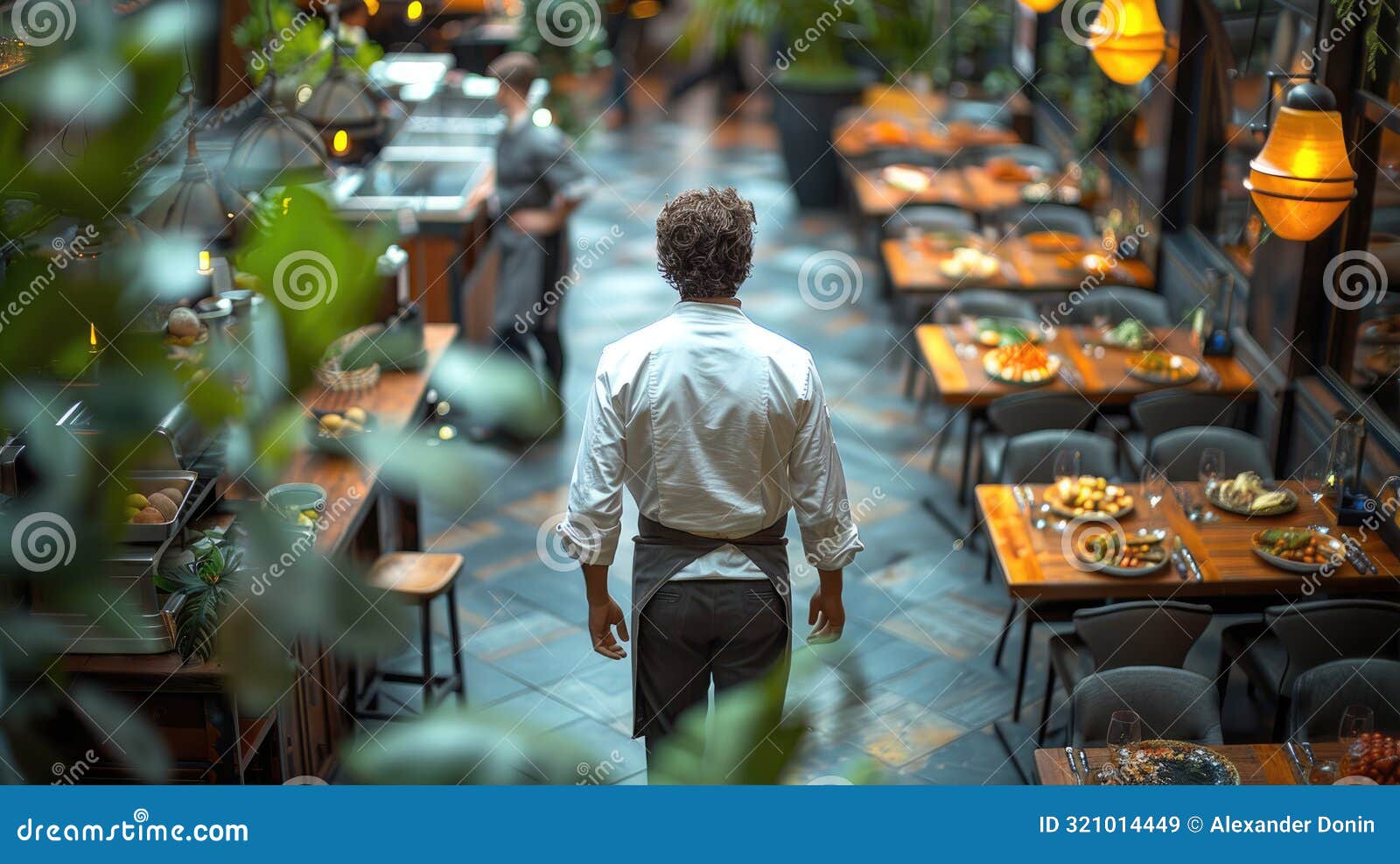 elegant restaurant ambiance with professional waitstaff in luxurious setting